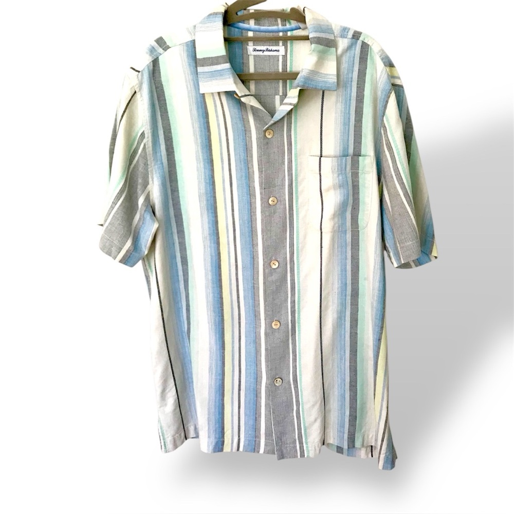 Tommy Bahama striped Milano short-sleeve 100% silk camp shirt